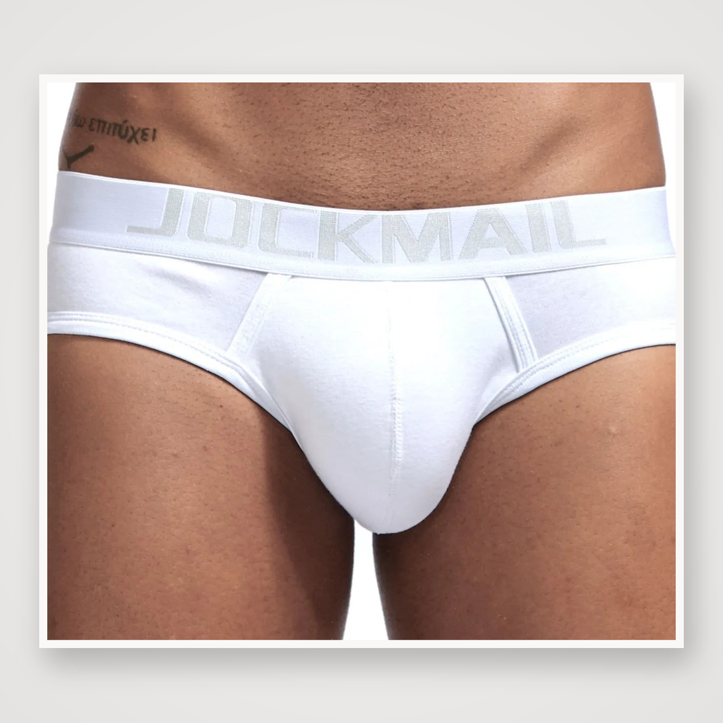 White JOCKMAIL Big-Pouch Brief — editorial product view