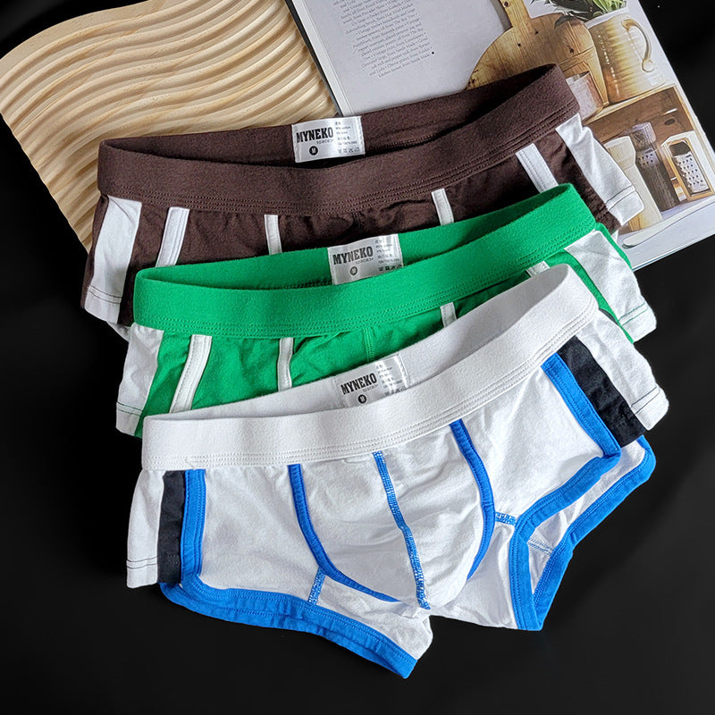 Mai Neike Pure Cotton Men's Underwear Men's Boxer Briefs Color Matching Breathable Simple Sports Trendy Stylish Fashion Youth Four Corners