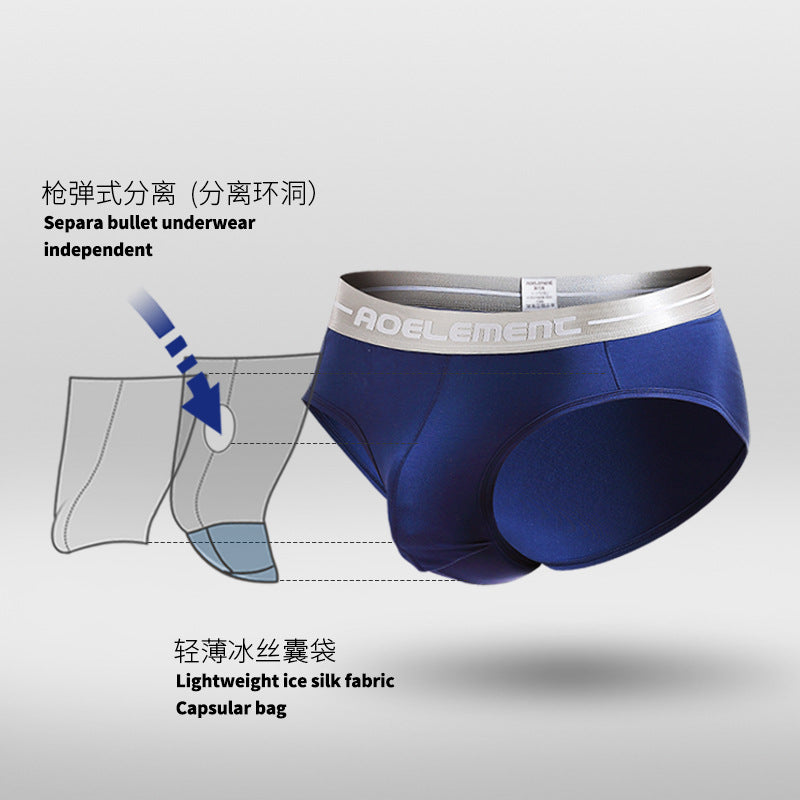 Men's Underwear with U-Shaped Pouch, Ice Silk Pouch, Mid-Waist Briefs