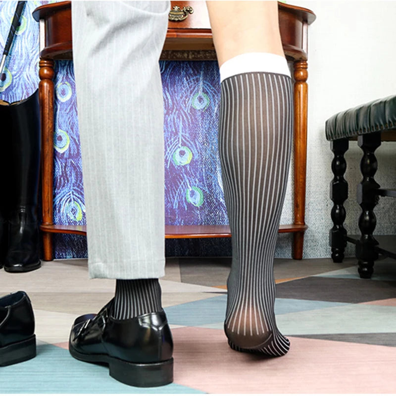 Men's Sexy Light Breathable Stockings Sheer Business Stockings High Knee Socks Fetish Sissy Homosexual Gay