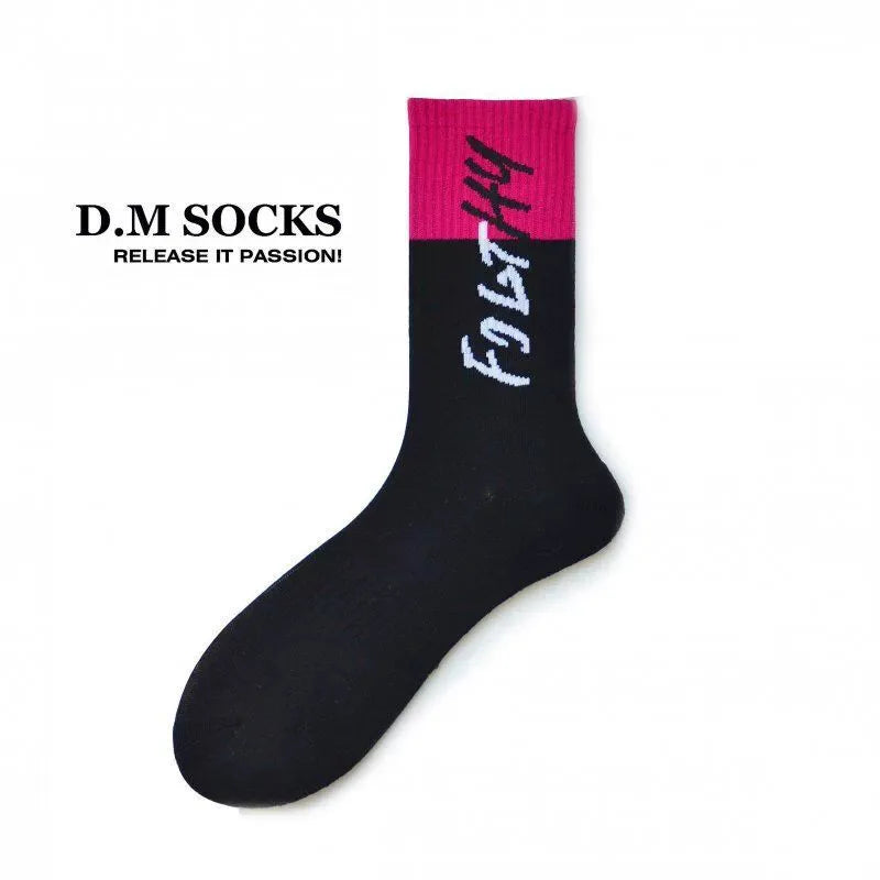 New Design Men's Socks Middle Tube Comfortable Football Sports Sock Letter Print Patchwork Stocking Socks