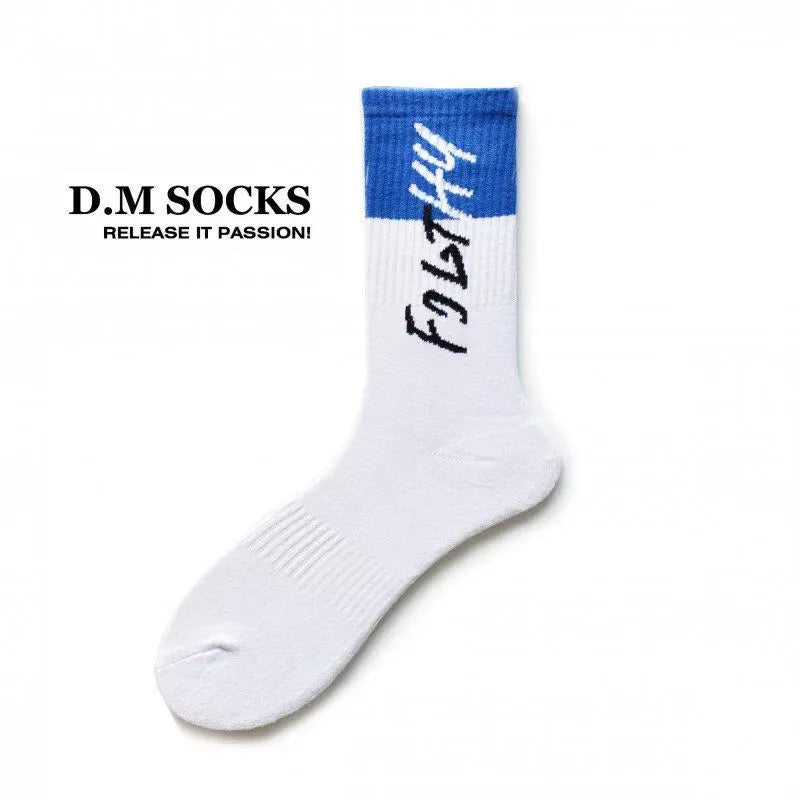 New Design Men's Socks Middle Tube Comfortable Football Sports Sock Letter Print Patchwork Stocking Socks