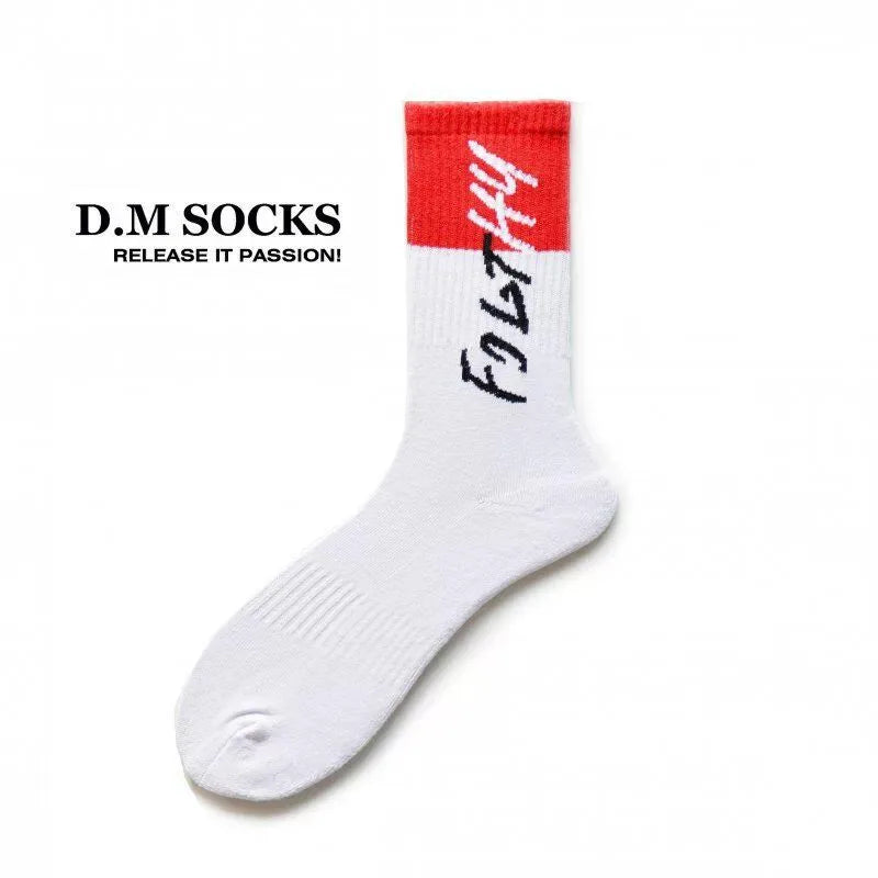 New Design Men's Socks Middle Tube Comfortable Football Sports Sock Letter Print Patchwork Stocking Socks