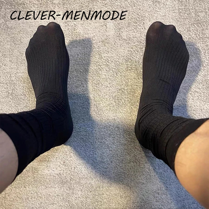 Men's Sexy Light Breathable Stockings Sheer Business Stockings High Knee Socks Fetish Sissy Homosexual Gay