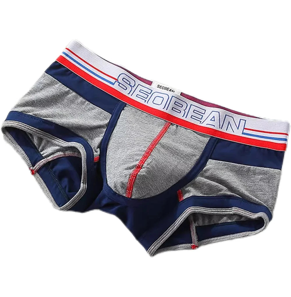 Men's flat angle underwear, cotton medium low waist slim fit contrasting color, U-shaped raised bag, sexy