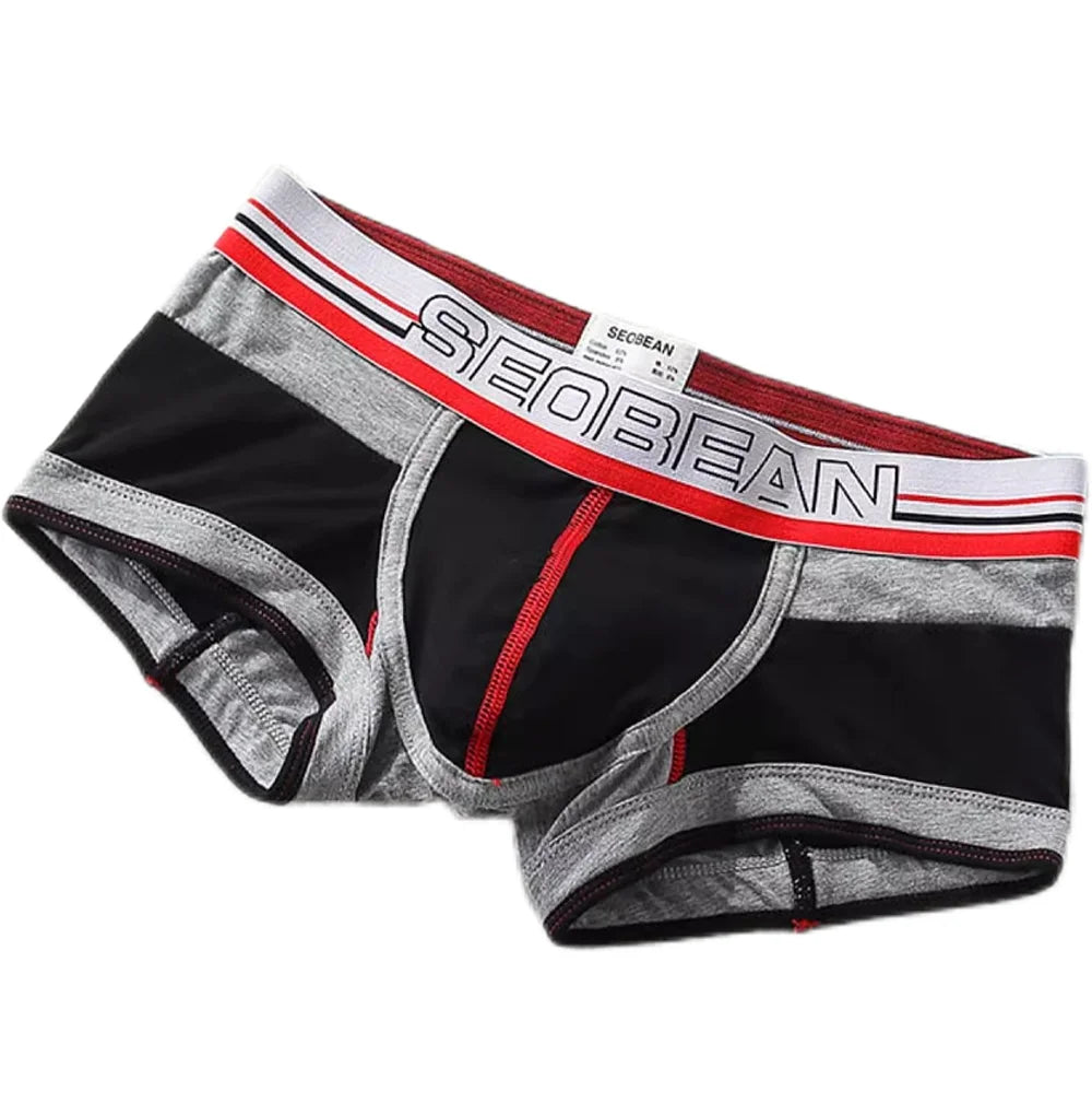 Men's flat angle underwear, cotton medium low waist slim fit contrasting color, U-shaped raised bag, sexy