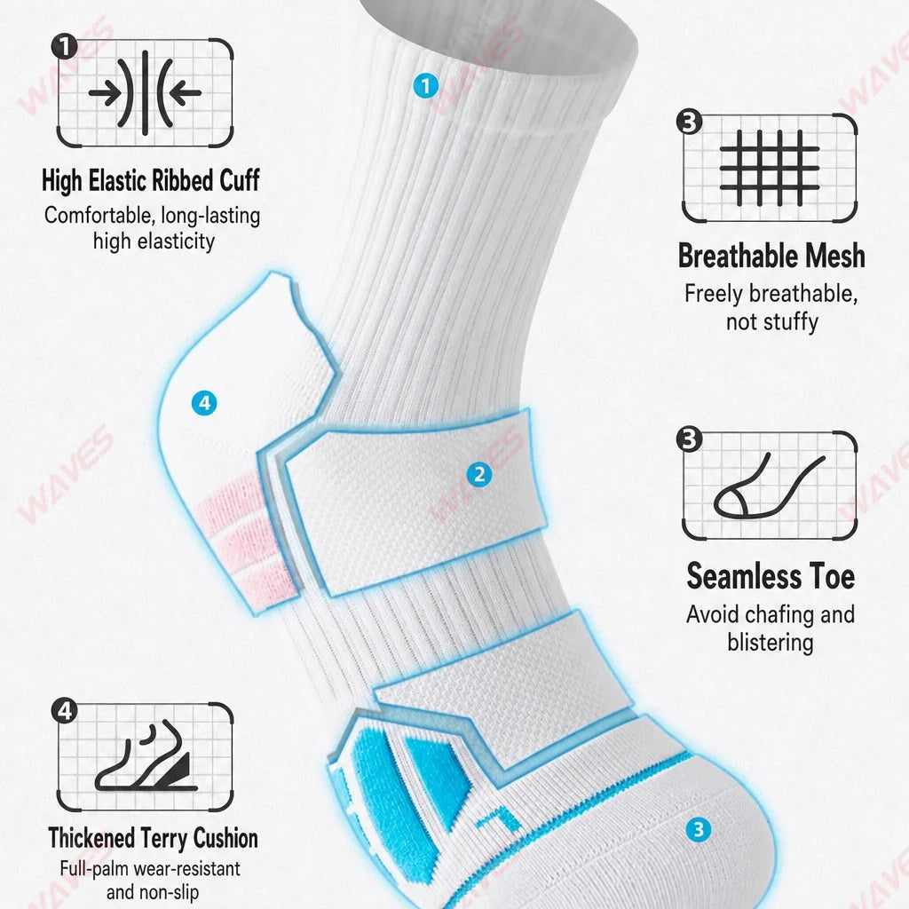 2 PAIRS Men Basketball Elite Socks Mid Tube Professional Thickened Towel Bottom Athletic Socks Sweat Absorbent Sports Socks