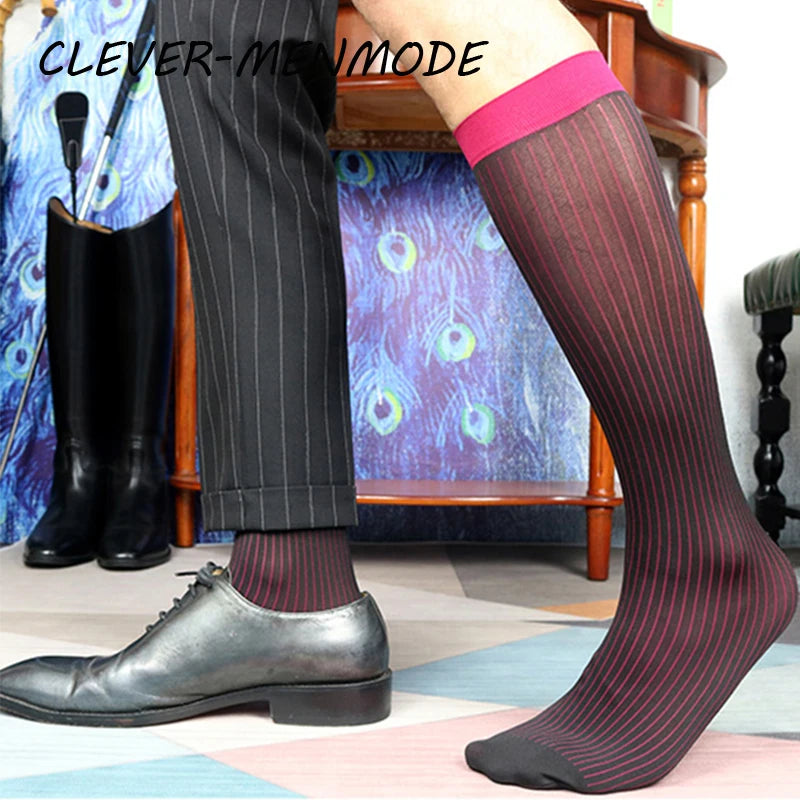 Men's Sexy Light Breathable Stockings Sheer Business Stockings High Knee Socks Fetish Sissy Homosexual Gay
