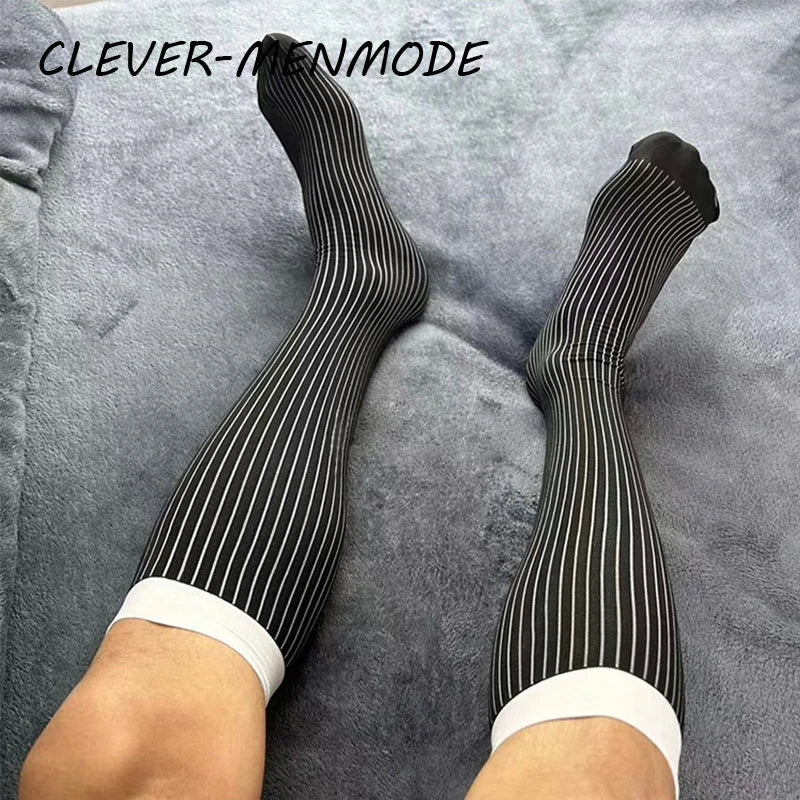 Men's Sexy Light Breathable Stockings Sheer Business Stockings High Knee Socks Fetish Sissy Homosexual Gay