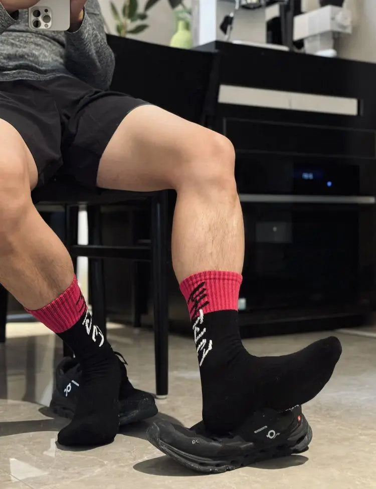 New Design Men's Socks Middle Tube Comfortable Football Sports Sock Letter Print Patchwork Stocking Socks